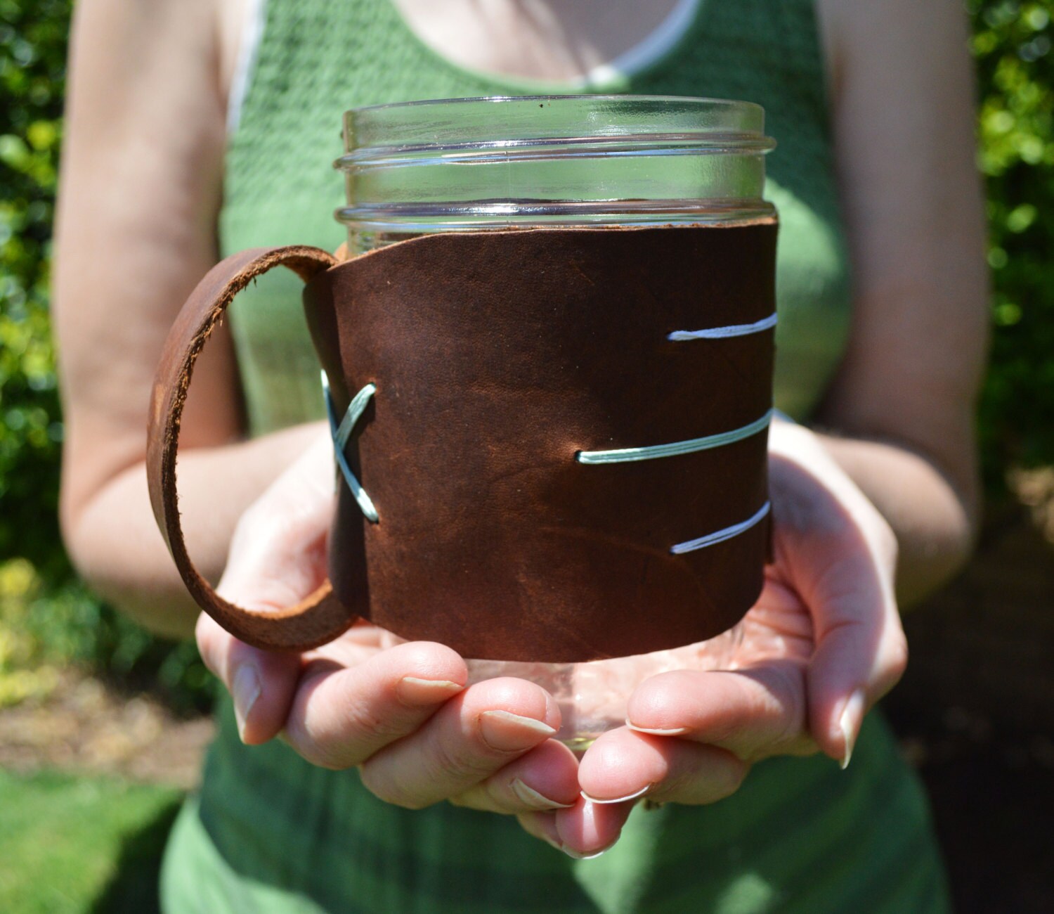 Leather Mason Jar Mug by fadingnorth on Etsy