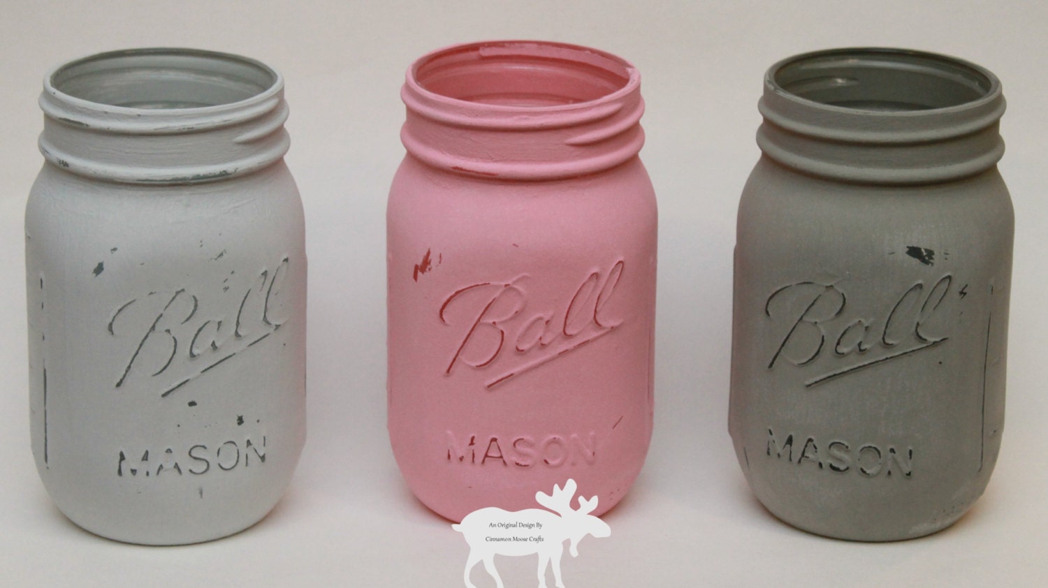 Pink Mason Jars / Mason Jar Decor / Painted by CinnamonMooseCrafts