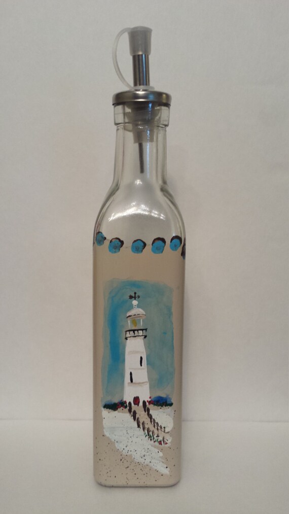 Hand Painted Lighthouse on Glass Bottle by GinnysGlassware on Etsy