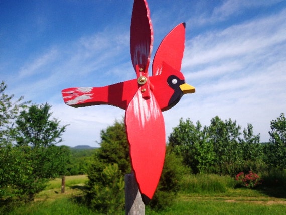 Cardinal Whirligig Yard Ornament Brightly Colored Hand