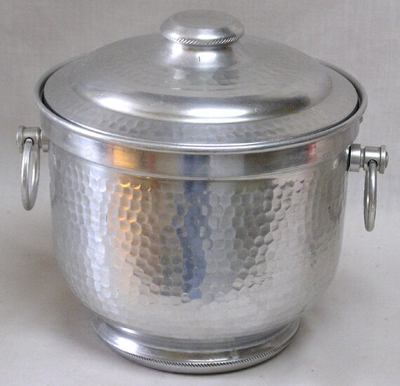 Vintage Hammered Aluminum Ice Bucket Made in Italy with Ring