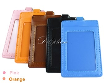 Vertical 4 layer PU Leather ID Badge Holder with 1 ID Window and 1 Card Slot and Alligator Clip