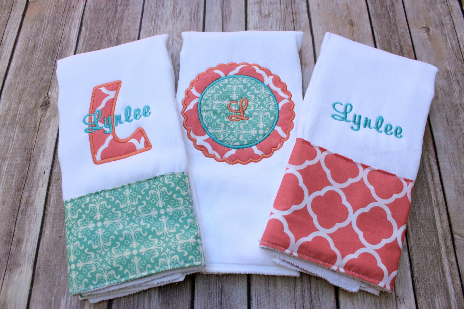Monogrammed Girl Burp Cloth Set Personalized Burp Cloth Set