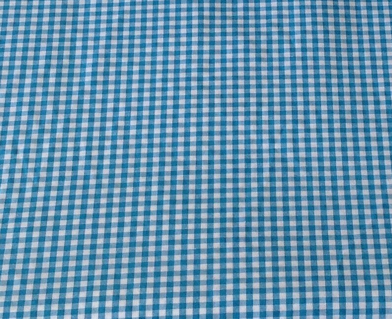 Aqua Blue Gingham Fabric Cotton Polyester Blend By The Yard