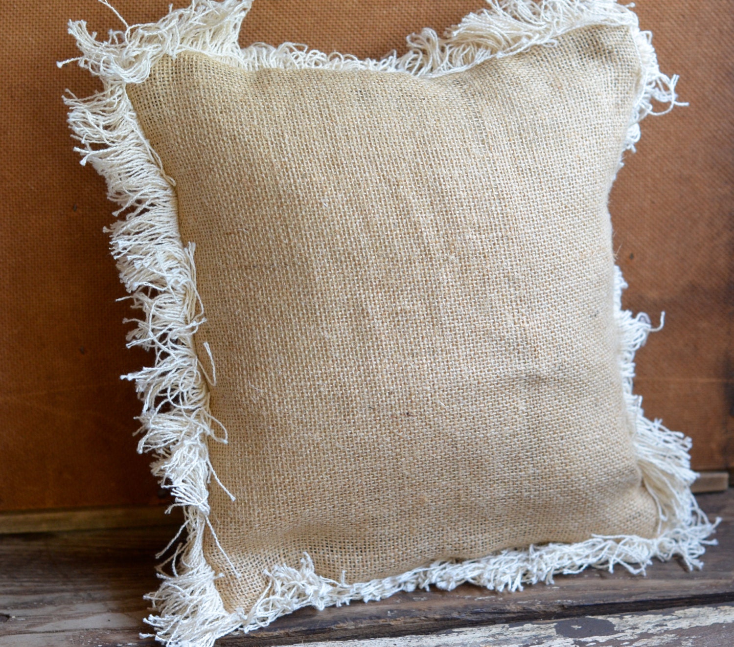 burlap ring bearers pillow with fringe by ShyMyrtle on Etsy