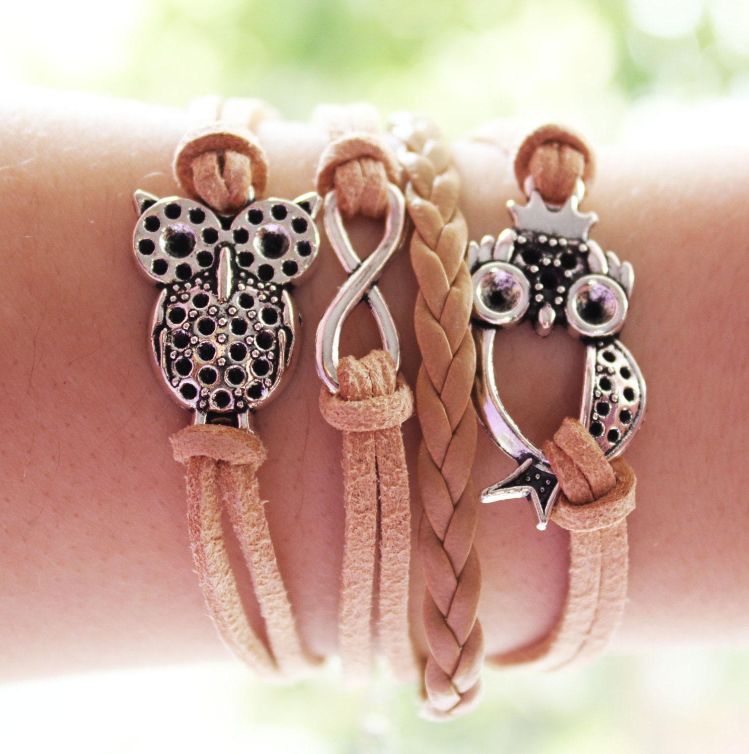 Owl Jewelry Friendship Bracelet Charm Leather by BesideTheCloud