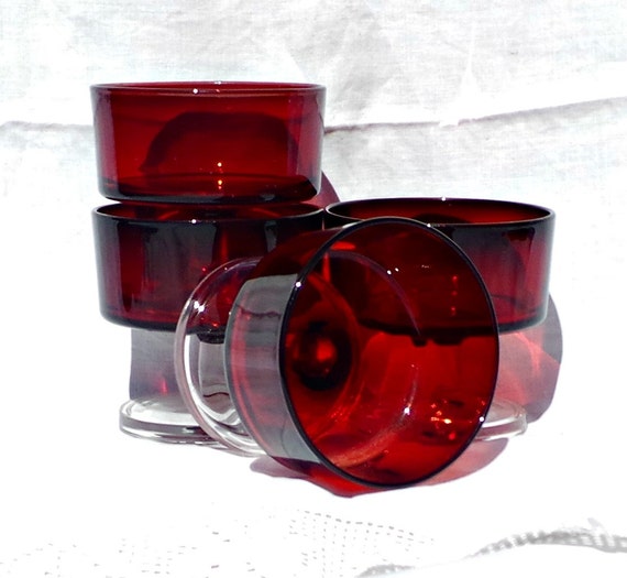 Vintage Glass Dishes Ruby Red Dessert Bowls 1970s