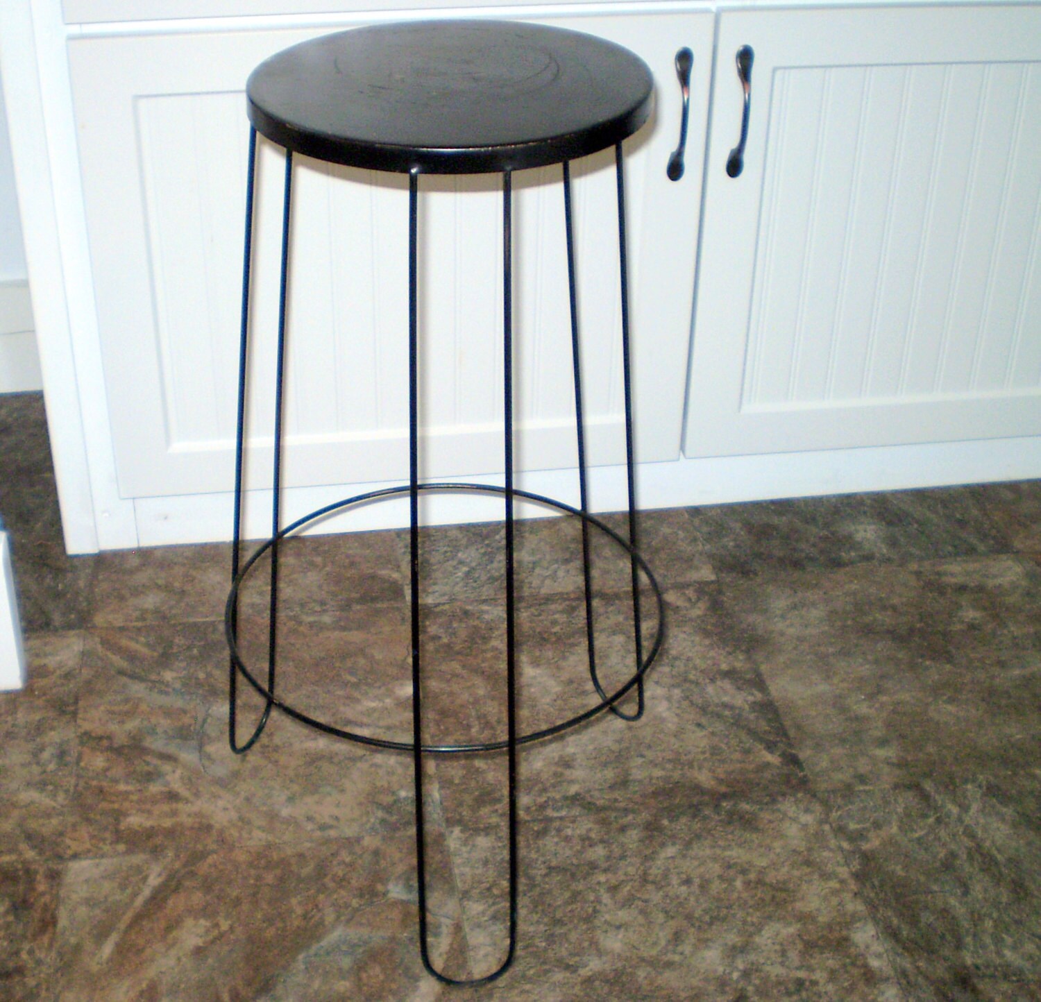 Vtg METAL PLANT STAND Stool 24 Tall Retro Mod Shabby