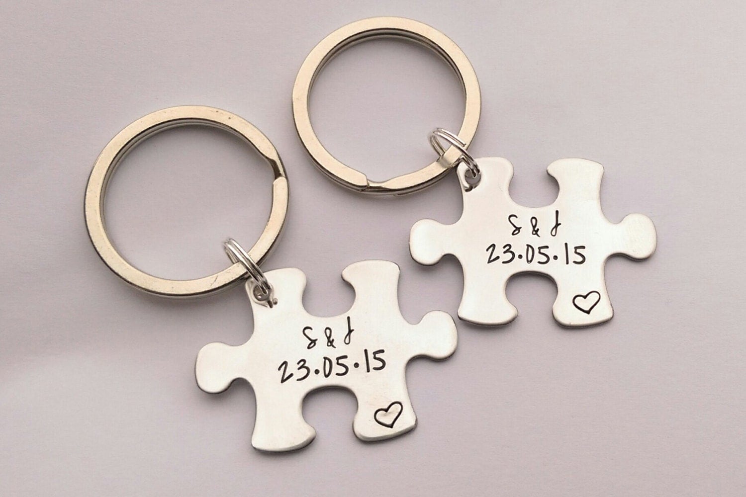 Personalised couples keyring set - personalised jigsaw puzzle piece keyrings, personalised wedding present, personalised valentines day gift
