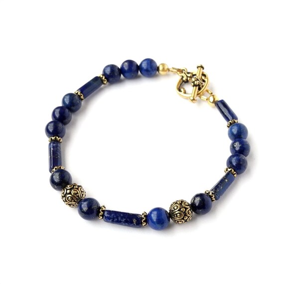 Lapis Bracelet Handmade Bracelet Gemstone Jewelry Gold
