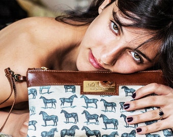 Brown leather purse, horse print, wallet for women, leather clutches