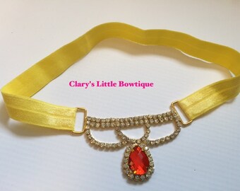 Princesa Belle Costume, La Bella Y La Bestia, Rhinestone conector, conector de diadema, niño, bebita, oro, inspiración, princesa, recién nacido