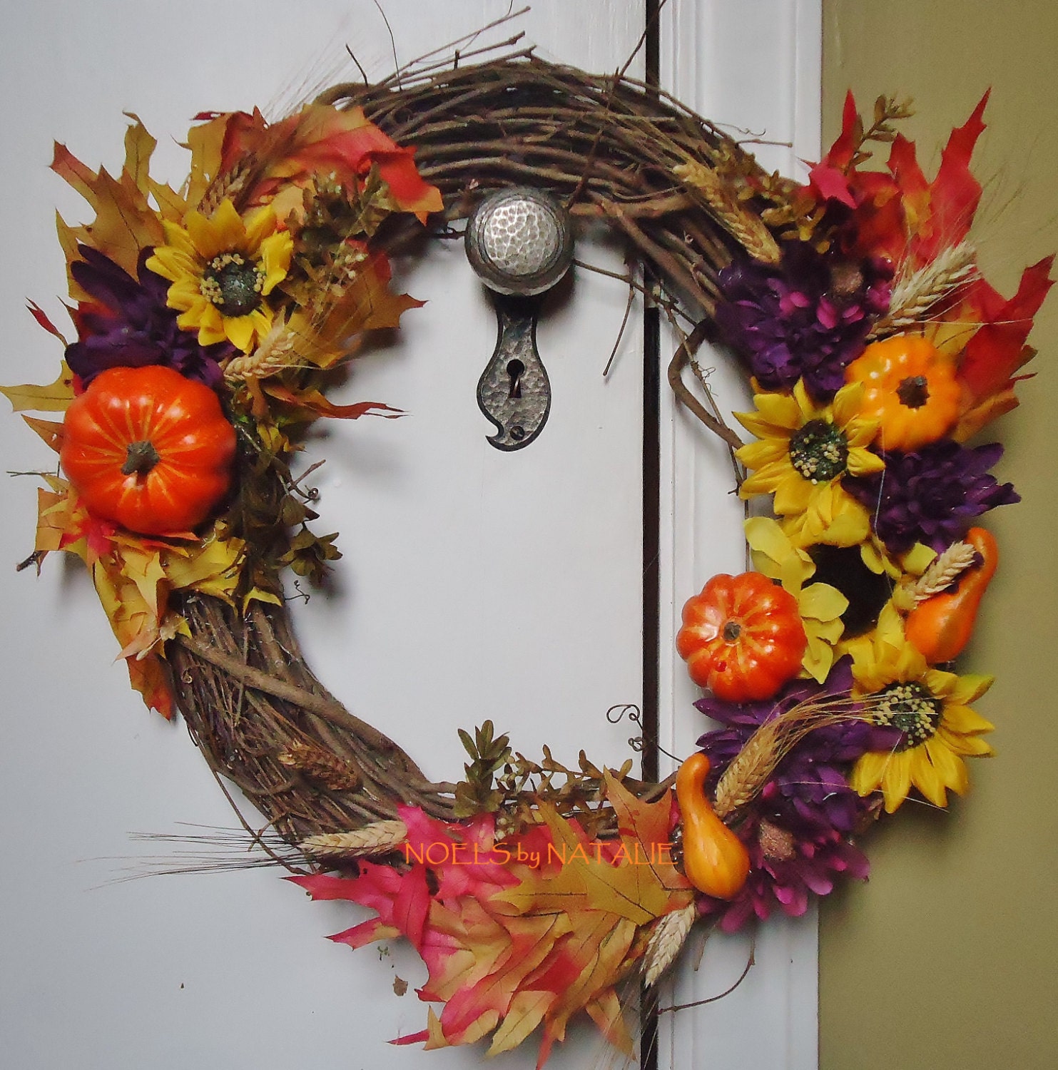 16 Fall Wreath with Flowers Pumpkins and Leaves by NOELSbyNATALIE