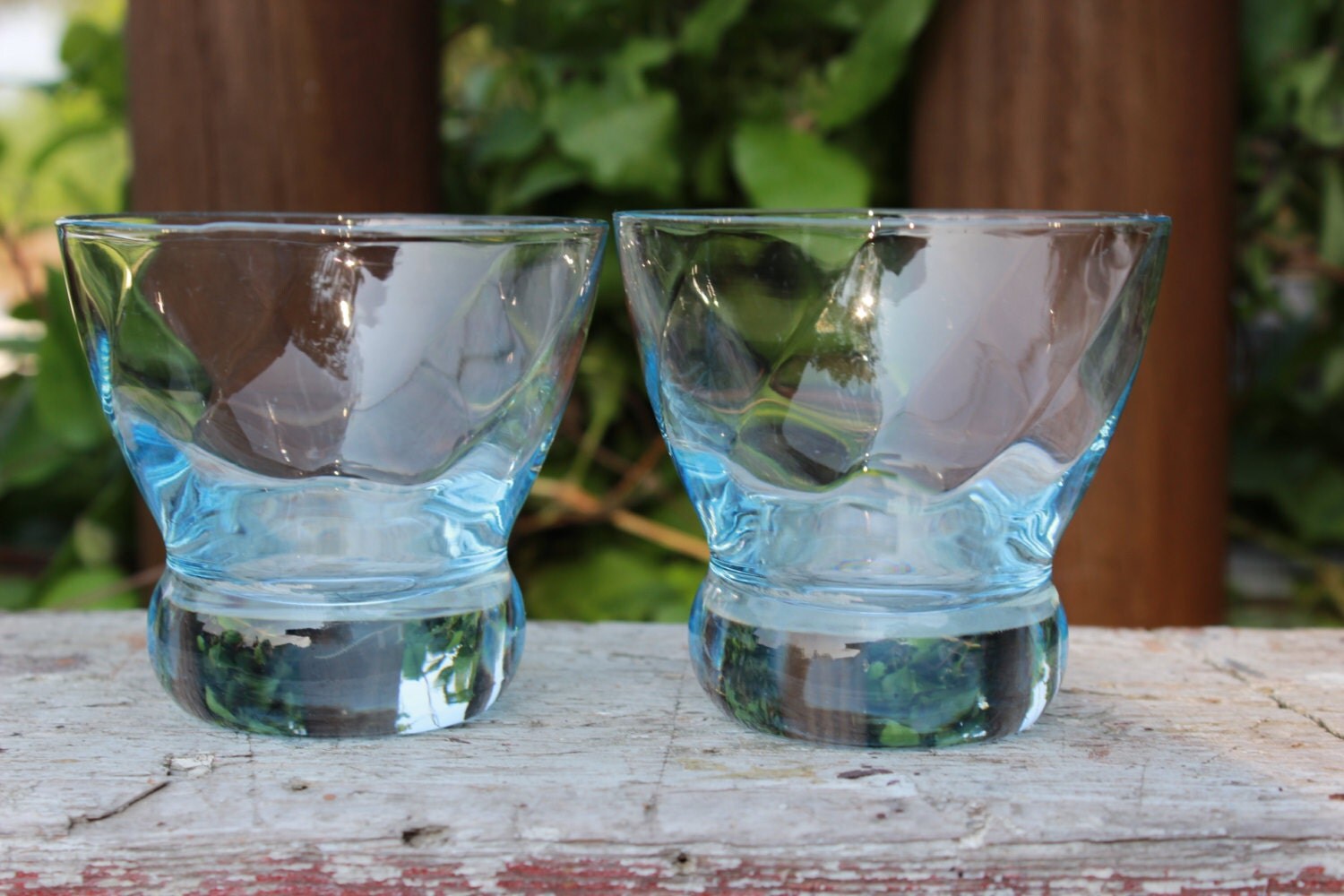 Set Of 2 Vintage Light Blue Swirl Rocks Glasses Retro Whiskey 8518