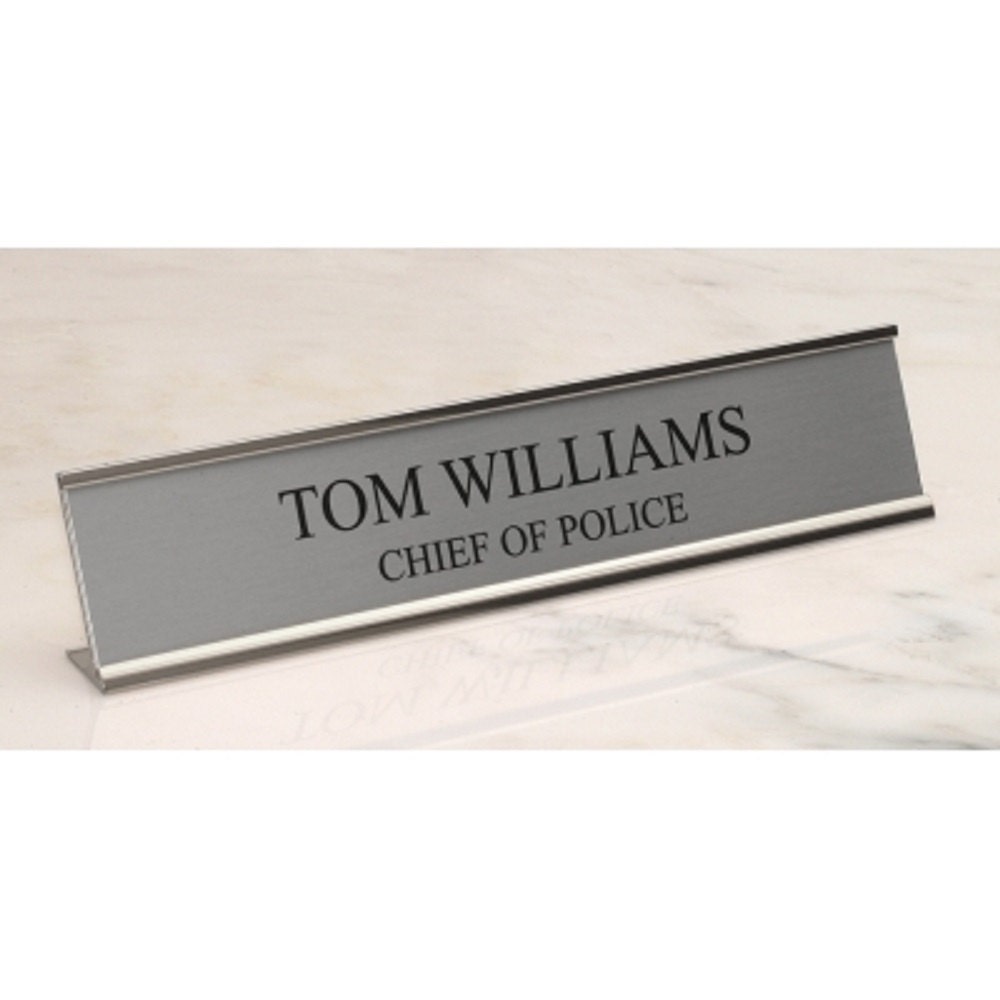 Name Plate for Desk in Silver with Silver Holder Engraving