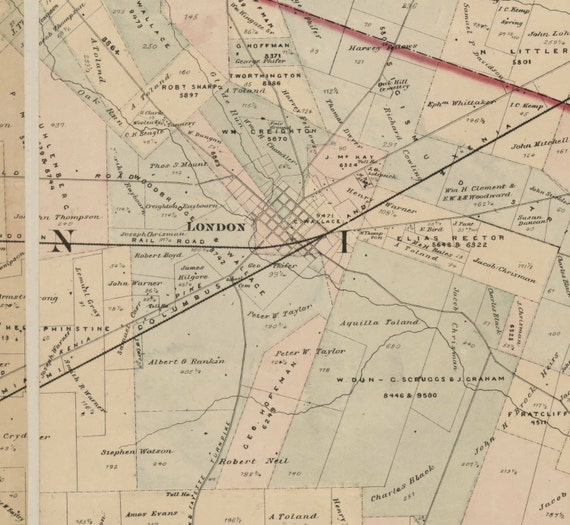 Madison County Ohio 1862 Wall Map Reprint with Homeowner Names by