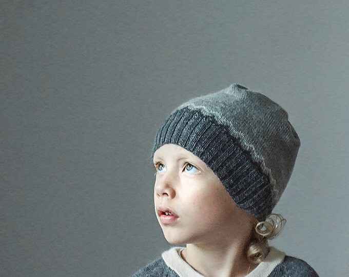 SALE Nordic hat in gray for baby children / 6-12 months 4-10 year alpaca wool slouchy beanie knit unisex hat children knit hat