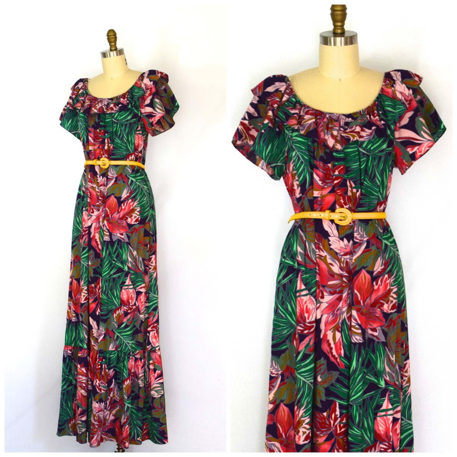 Hawaiian Maxi Dress/ Resort Wear Dress/ Hilo Hattie Hibiscus