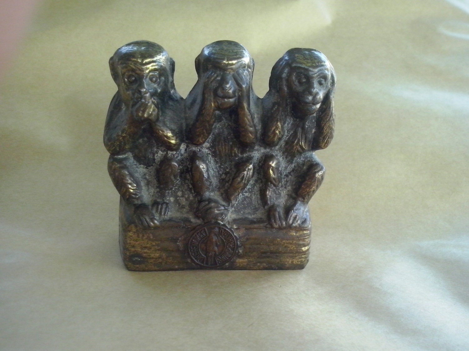 three wise monkeys brass ornament