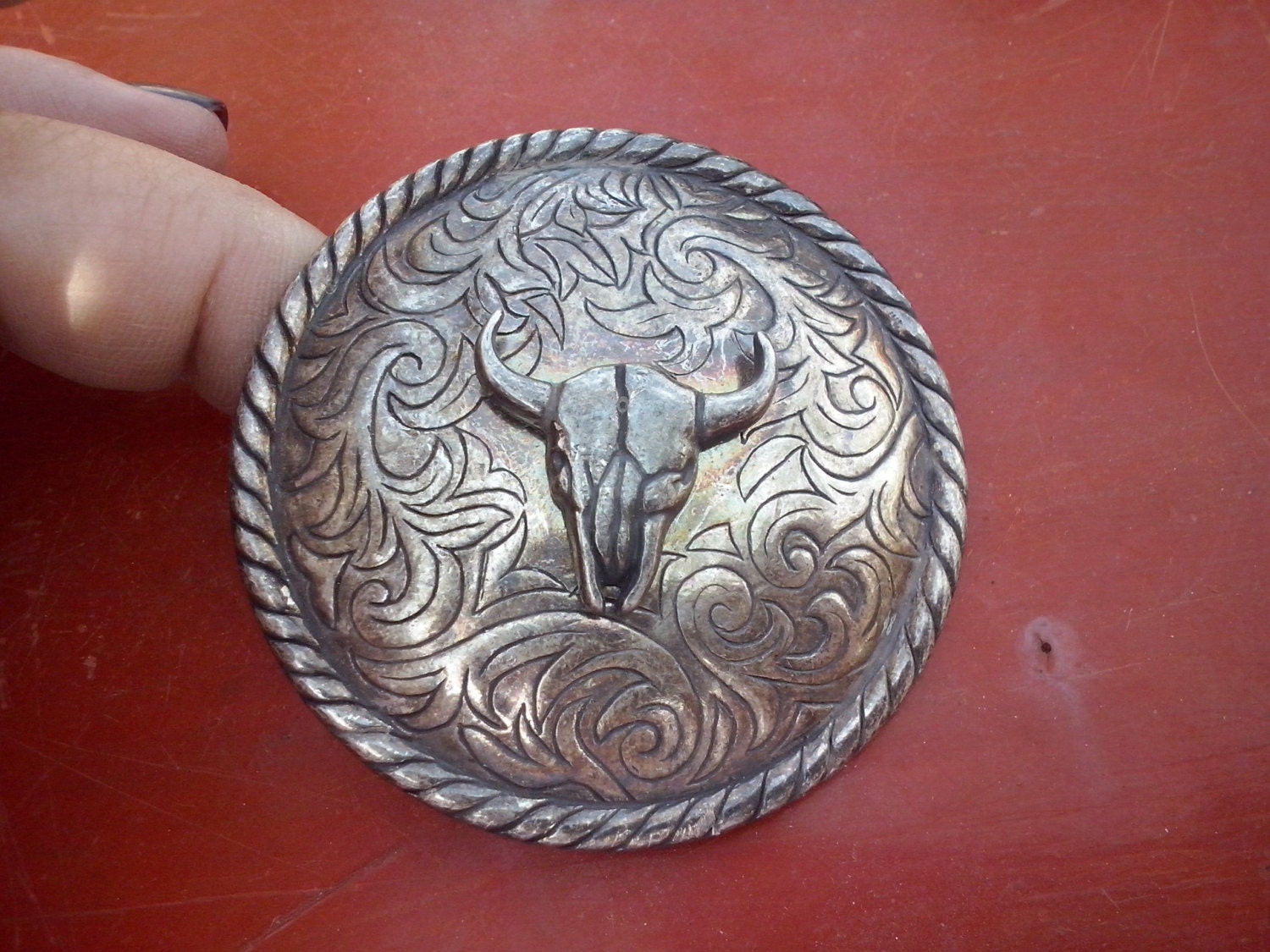Vintage Spanish solid belt buckle bull belt buckle vintage