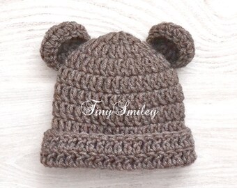 Tedy Bear Hat, Bear Hat, Newborn Bear Hat, Brown Crochet Hat, Brown Bear Hat, Photo Prop, Baby Animal Hat