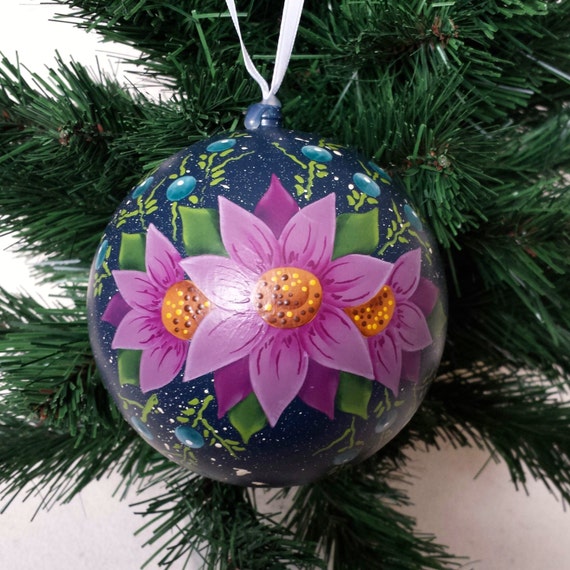 Items similar to Hand Painted Flower Christmas ornament Floral