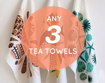 Set of 3 tea towels • pick any 3 • nature inspired designs