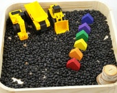 Sensory box, construction theme, diggers and dump truck, work on colors and numbers, preschool learning, hands on learning