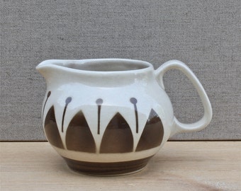 vintage Boch Belgium ceramic creamer, milk jug, 1950's ceramic, geometric detail, chocolate brown, retro home, vintage dining and serving