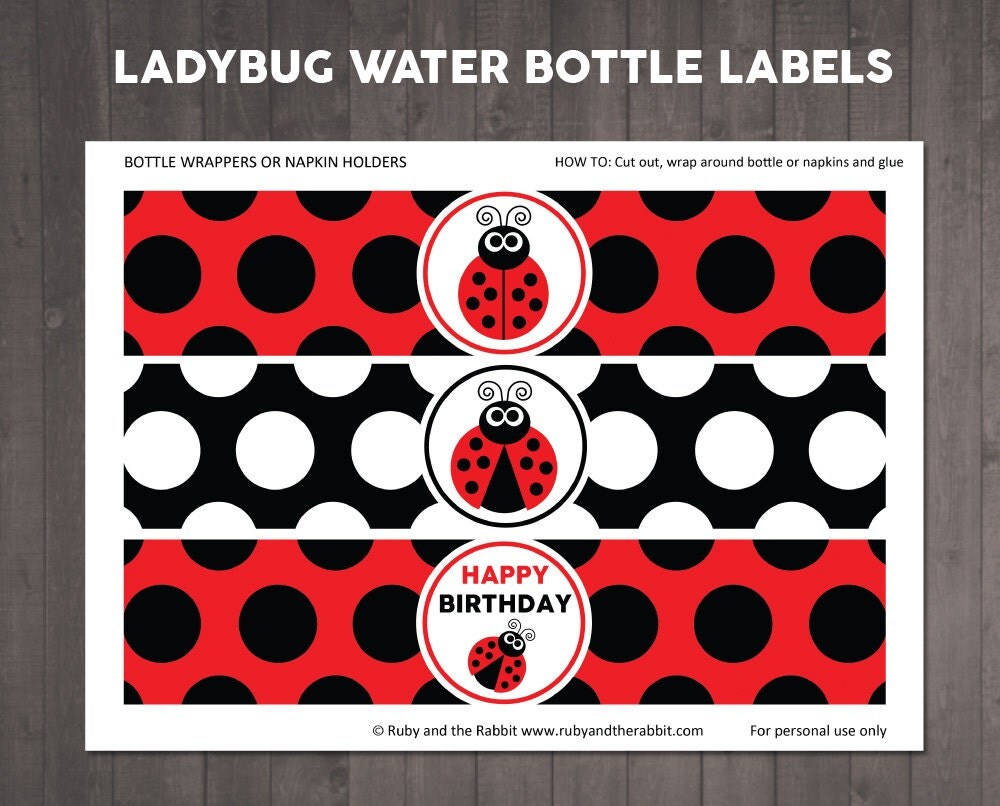 Ladybug Water Bottle Labels for a Ladybug Party PRINTABLE