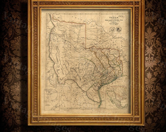 Old Texas wall Map 1841 Vintage Historical map Antique Restoration Hardware Style Map of Texas state Map Texas Map Fine Art Print