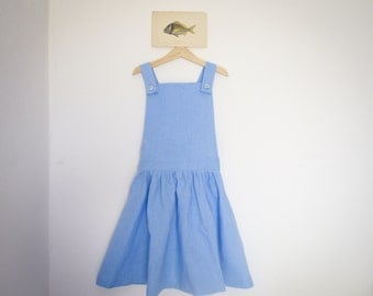 dressed in linen overalls - for child 7-8 years - blue