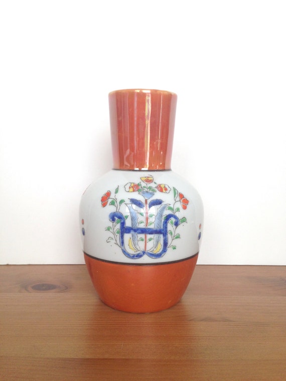 Vintage Japanese Lusterware Vase painted porcelain iridescent finish