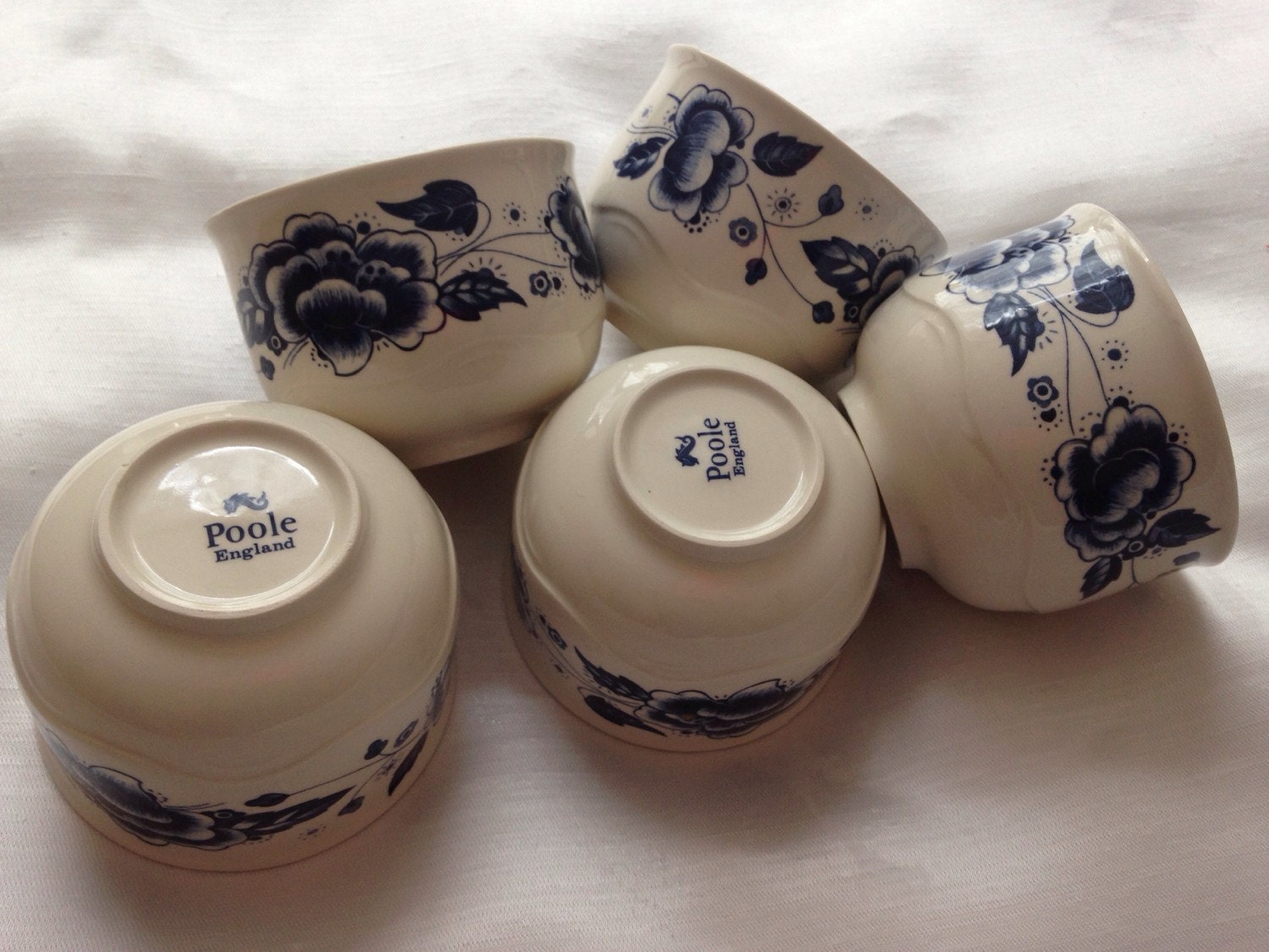 Vintage Poole pottery England 5 bowls.. Blue flower by AldoLeo