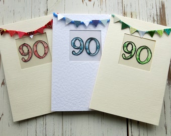 90th birthday card - milestone birthday - Greeting card - birthday card - blank card - hand painted - hand crafted - handmade - uk seller