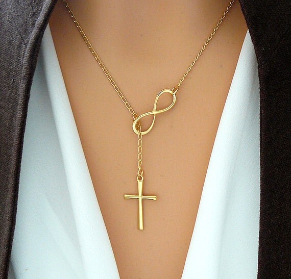 GOLD Cross and Infinity Necklace Gold Vermeil Infinity Cross
