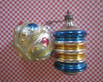 Vintage Blown Glass Ornament Christmas Tree Decor Blue White Lot