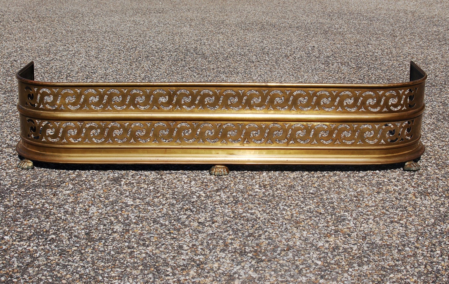 Antique Brass Fireplace Fender Reticulated Pierced Scrollwork