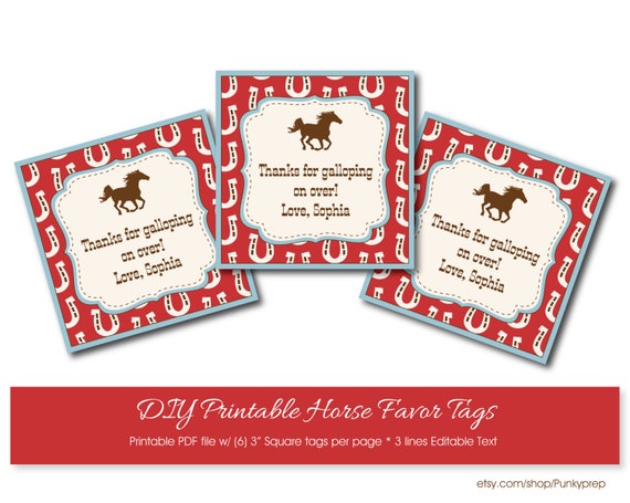 Editable Horse Party Favor tagsInstant Download Horse by Punkyprep