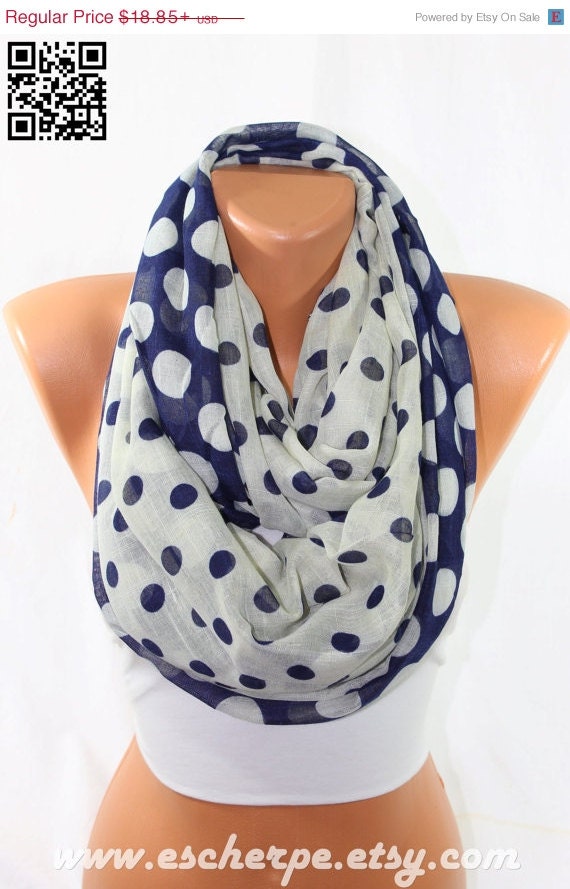 Cream Navy Polka Dot Scarf Spring Scarf Summer Scarf by escherpe