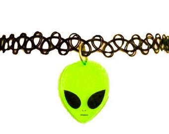 Alien Tattoo Choker - Black Choker - 90's Choker - Grunge Choker - Alien Necklace