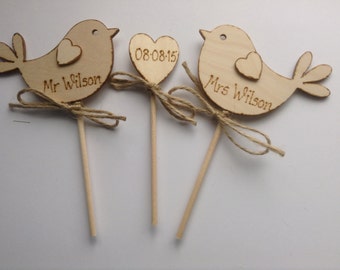 Personalised Wedding Cake Topper - Bird Cake Topper - Rustic Cake Topper, Rustic Weddin