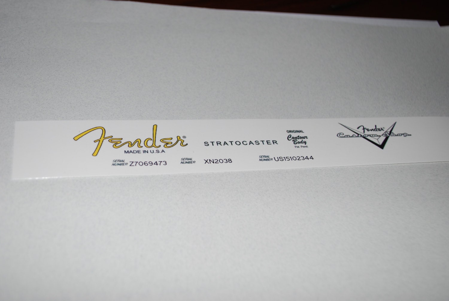 Repro US Fender Stratocaster Decal with serial numbers plus 1