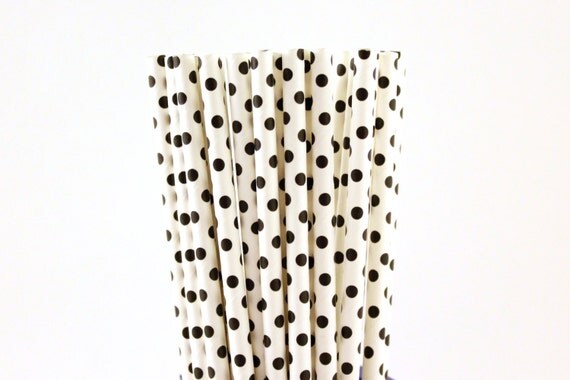 Black Polka Dot Paper Straws-Black Straws-Polka Dot Straws-Party Straws-Wedding Straws-Mason Jar Straws-101 Dalmatians-Cake Pop Sticks Il_570xn