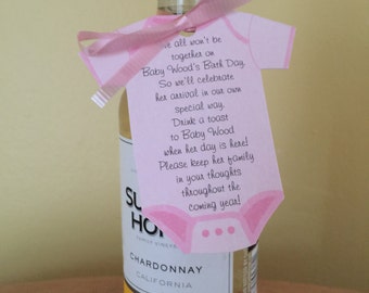 Baby Shower Onesie shaped Favor tags for mini champagne bottle or other favor, customized onesie tags for favors, baby shower favor tag