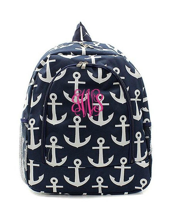 Personalized Backpack Monogrammed Bookbag Anchor Navy Blue