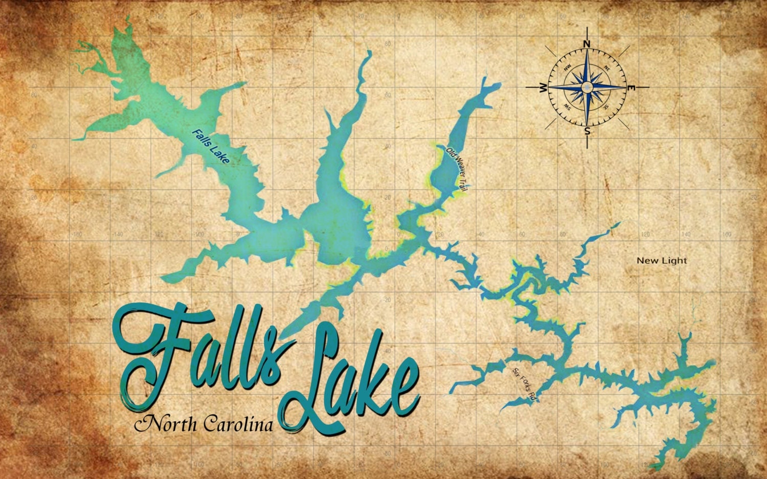 Vintage Map Falls Lake North Carolina 8 X 10