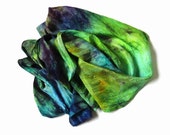 Silk Scarf ruffled Hand Dyed Grass green Dark purple Aqua Yellow green Ocher New design