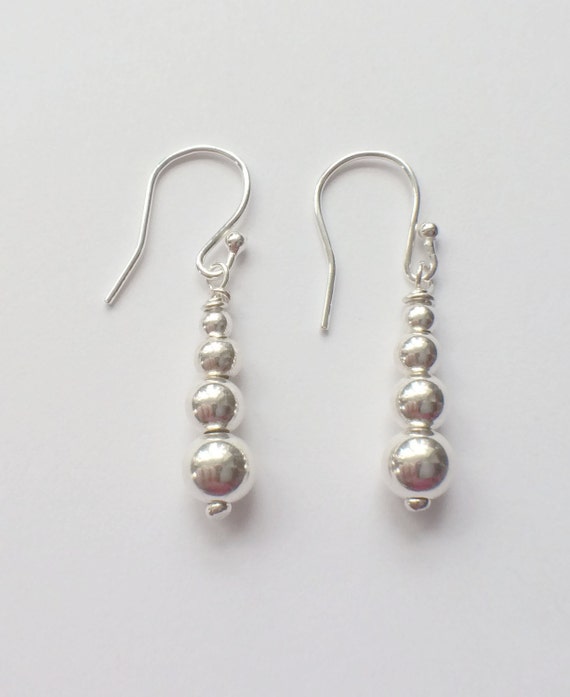 Sterling Silver Long Dangle Ball Earrings 925 by MairiJewellery
