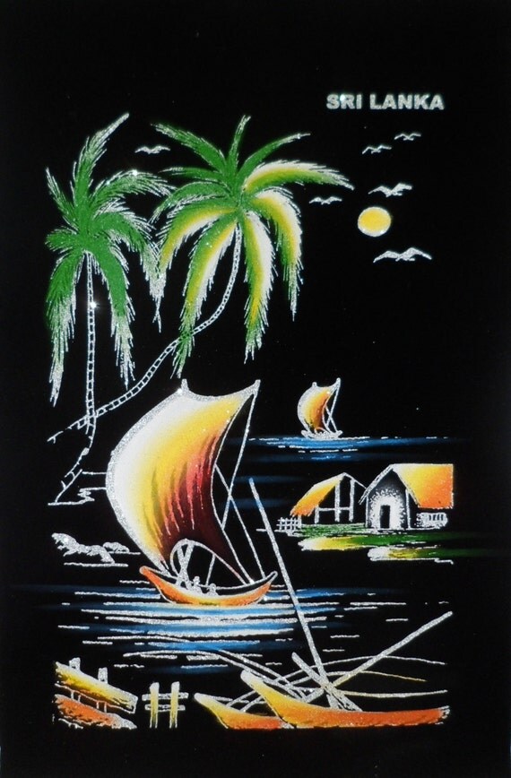 Sri Lanka Ceylon Hand Printed Glitter Canvas Art by Laksala